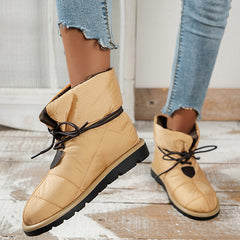 Soft Warm Lace-Up Flat Snow Boots