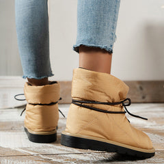 Soft Warm Lace-Up Flat Snow Boots