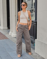 Something About Jane High Waisted Cargo Pants - Dark Taupe