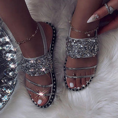Sparkly Diamond Slip-On Flat Sandals