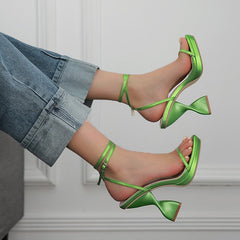 Spiral Heeled Ankle Straps Buckle Sandals