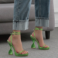 Spiral Heeled Ankle Straps Buckle Sandals