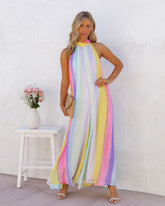 Springtime State Of Mind Striped Flowy Jumpsuit - Rainbow