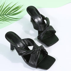 Square Toe Cross Strap Stiletto Heeled Slippers
