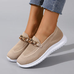 Square Toe Golden Chain Mesh Casual Shoes