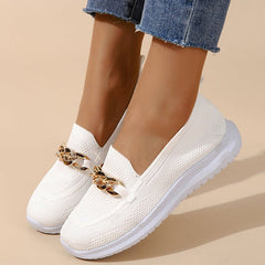 Square Toe Golden Chain Mesh Casual Shoes