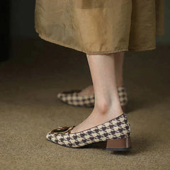 Square Toe Houndstooth Low Heels