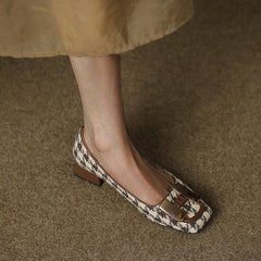 Square Toe Houndstooth Low Heels