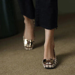 Square Toe Houndstooth Low Heels