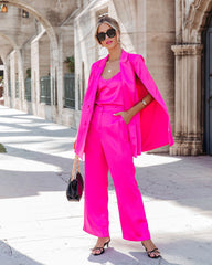 Statement Maker Satin Pocketed Wide Leg Trousers - Hot Pink