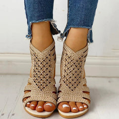 Studded Hollow Out Flat Sandals