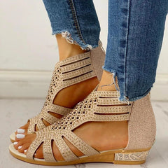 Studded Hollow Out Flat Sandals