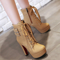 Stylish Lace Up Thick Heel Ankle Combat Boots