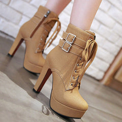 Stylish Lace Up Thick Heel Ankle Combat Boots