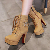 Stylish Lace Up Thick Heel Ankle Combat Boots
