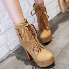 Stylish Lace Up Thick Heel Ankle Combat Boots