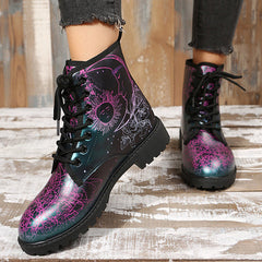 Stylish Multicolor Print Lace-Up Martin Boots
