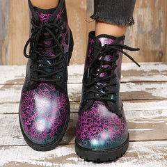 Stylish Multicolor Print Lace-Up Martin Boots