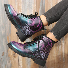 Stylish Multicolor Print Lace-Up Martin Boots