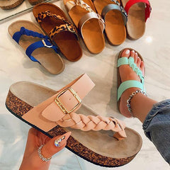Stylish Plaited Toe Loop Flat Sandals