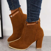 Suede Chunky Heel Ankle Boots Back Zipper Dress Booties