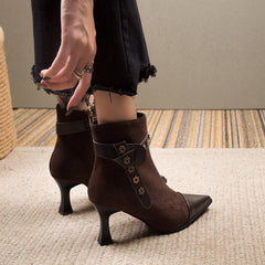 Suede Pointed Toe Kitten Heeled Ankle Boots