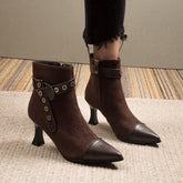 Suede Pointed Toe Kitten Heeled Ankle Boots