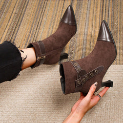 Suede Pointed Toe Kitten Heeled Ankle Boots