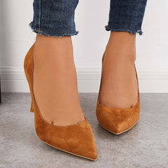 Suede Pointed Toe Stiletto High Heels Slip on Dress Pumps