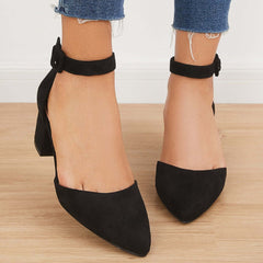 Suisecloths Block Low Heel Pumps Pointed Toe Ankle Buckle Strap Heels
