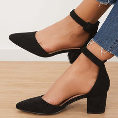 Suisecloths Block Low Heel Pumps Pointed Toe Ankle Buckle Strap Heels
