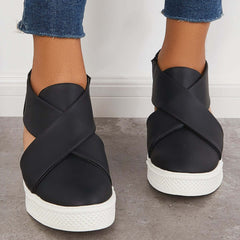 Suisecloths Casual Wedge Sneakers Platform Crisscross Cut Out Shoes