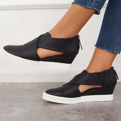 Suisecloths Casual Wedge Sneakers Platform Crisscross Cut Out Shoes
