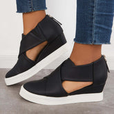 Suisecloths Casual Wedge Sneakers Platform Crisscross Cut Out Shoes