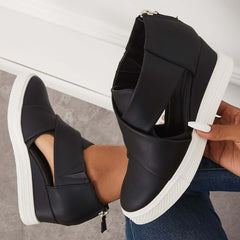 Suisecloths Casual Wedge Sneakers Platform Crisscross Cut Out Shoes