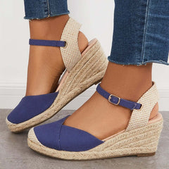 Suisecloths Closed Toe Espadrilles Wedge Ankle Strap Sandals