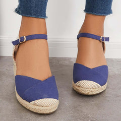 Suisecloths Closed Toe Espadrilles Wedge Ankle Strap Sandals