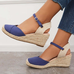 Suisecloths Closed Toe Espadrilles Wedge Ankle Strap Sandals
