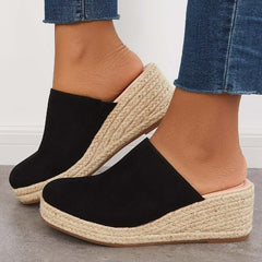 Suisecloths Espadrilles Mule Wedges Platform Slip on Backless Sandals
