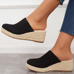 Suisecloths Espadrilles Mule Wedges Platform Slip on Backless Sandals