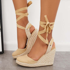 Suisecloths Lace up Espadrille Wedges Platform Heel Singback Sandals