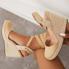 Suisecloths Lace up Espadrille Wedges Platform Heel Singback Sandals