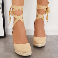 Suisecloths Lace up Espadrille Wedges Platform Heel Singback Sandals