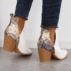 Suisecloths Womens Western Ankle Cowboy Boots Cutout Block Heel Booties