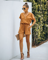 Summer's End Pocketed Knit Romper - Camel