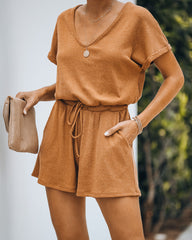 Summer's End Pocketed Knit Romper - Camel