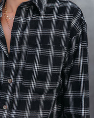 Sunelle Cotton Blend Plaid Button Down Top - Black