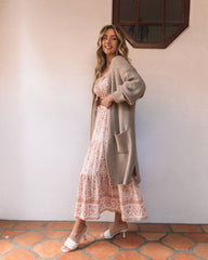 Sunset Breeze Knit Pocketed Open Front Cardigan - Taupe - SALE