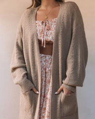 Sunset Breeze Knit Pocketed Open Front Cardigan - Taupe - SALE