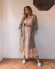 Sunset Breeze Knit Pocketed Open Front Cardigan - Taupe - SALE